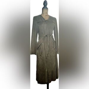 Vocal USA Western Cowgirl Fringe Tassel Belted Faux Suede Long Jacket Duster M